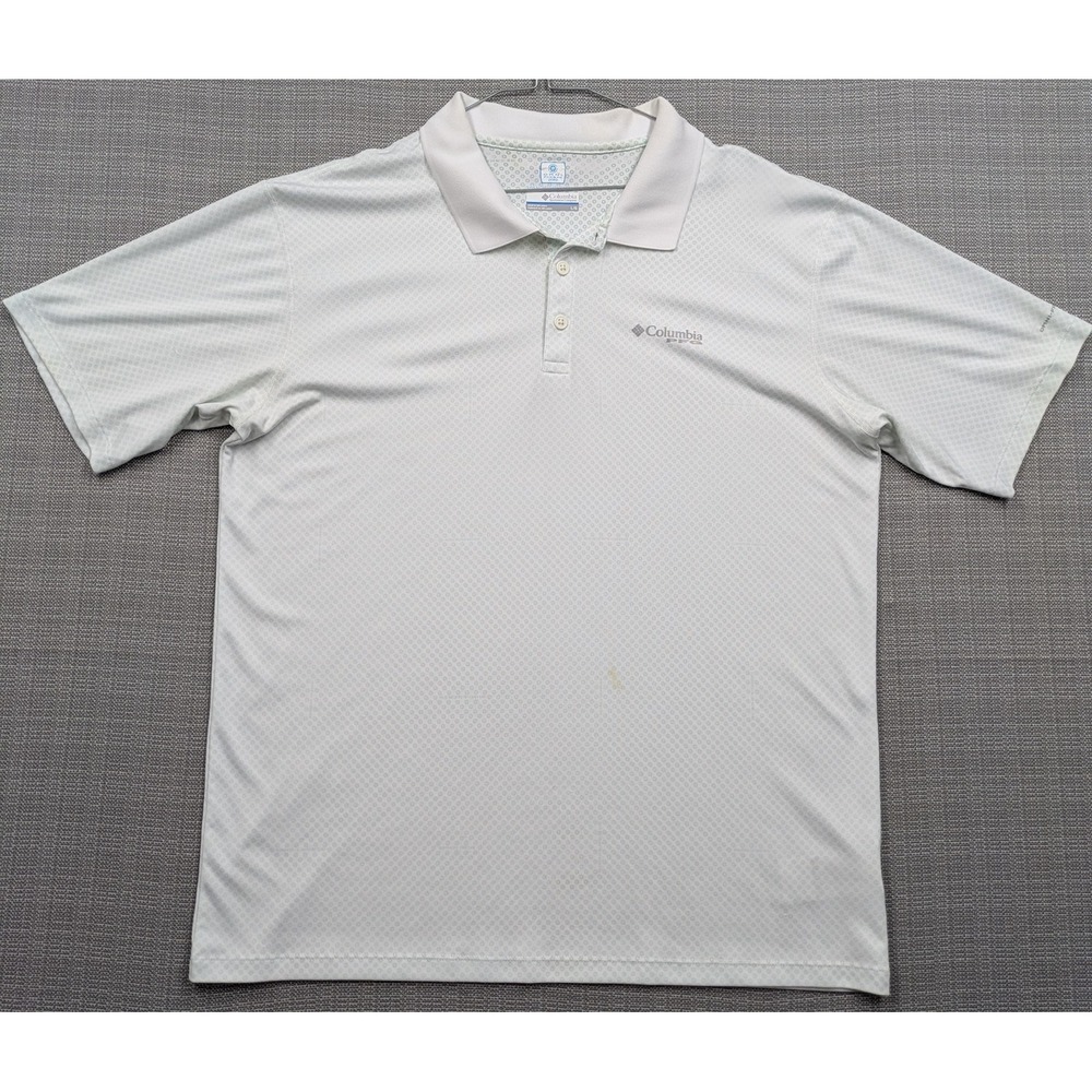 Columbia Omni-Freeze Zero Polo Shirt Mens Large White Polka Dot Golf Performance